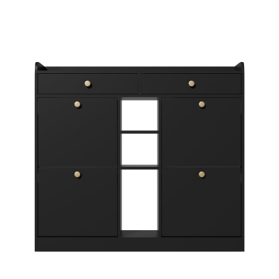 Meuble à chaussures avec 4 portes rabattables, Noir
