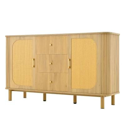 Madia per ingresso con ante in rattan, Color Legno