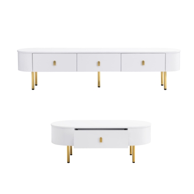 Combinaison meuble TV-table basse, Blanc+Or