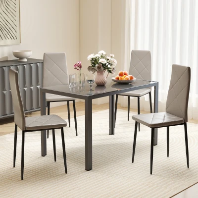 HOMCOM Set de 4 Sillas de Comedor Tapizadas de Piel Sintética con Respaldo Alto y Patas de Metal 41x50x97 cm Gris