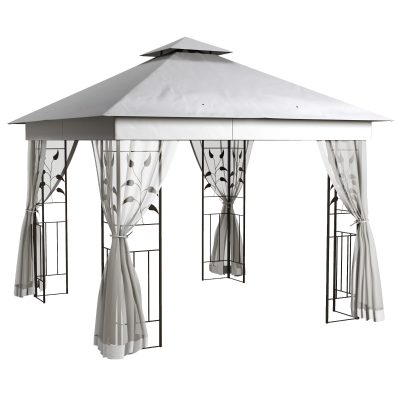Outsunny Pabellón con doble techo, 3x3 m impermeable, estable, resistente al invierno, pabellón de jardín con mosquitera, Gris claro