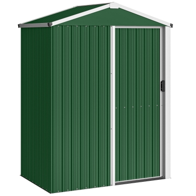 Outsunny Cobertizo de jardín en acero 1.1m² con puerta corredera cerrable, 136x87x179 cm, verde
