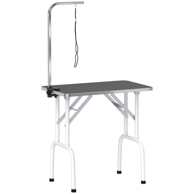 PawHut Mesa de aseo para perros con correa, plegable, patas de acero, superficie antideslizante, 81x48,5x80 cm, Negro