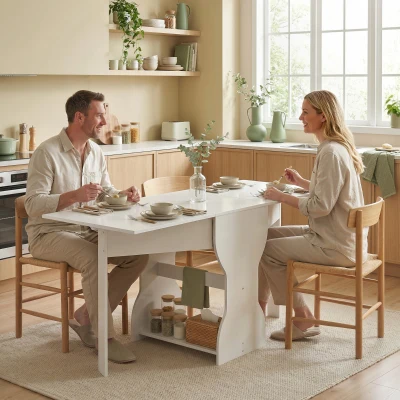 HOMCOM Mesa de comedor plegable Mesa de cocina con almacenamiento para 2-4 personas Mesa plegable para espacios pequeños Comedor 160 x 60 x 75 cm Blanco