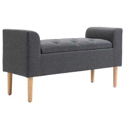 HOMCOM Banc de depozitare capitonat cu brațe, pentru dormitor, hol, sufragerie, suport 130 kg, 116 x 44 x 58, gri închis