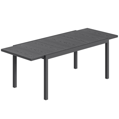 Outsunny Masă de Grădină Extensibilă Blat Aluminiu Efect Lemn Picioare Reglabile 8-10 Persoane 214x85x75cm Gri Antracit