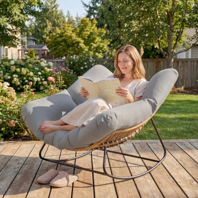 Outsunny Rocking Egg Chair with Cushion Light Grey