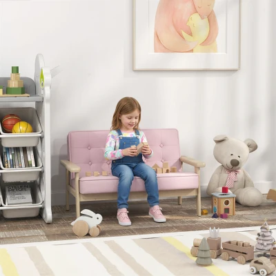 AIYAPLAY Sillón infantil, sofá infantil con armazón de madera, aspecto de terciopelo, acolchado, para niños de 3–15 años Rosa