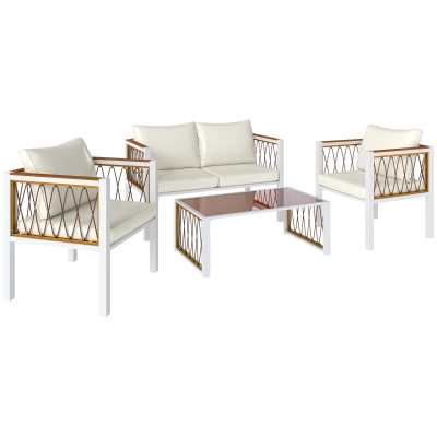 Outsunny Set mobili da giardino in rattan 115cm x 60cm x 66cm Bianco crema
