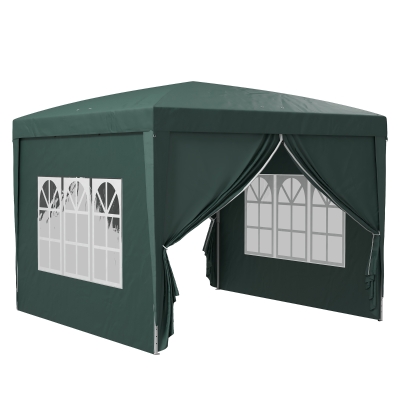 Outsunny 3 x 3m Pop Up Gazebo, Wedding Party Canopy Tent Marquee with Carry Bag and Windows, Green