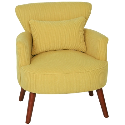 HOMCOM Sillón moderno con reposabrazos, butaca acolchada con cojín lumbar, patas de madera de caucho, amarillo