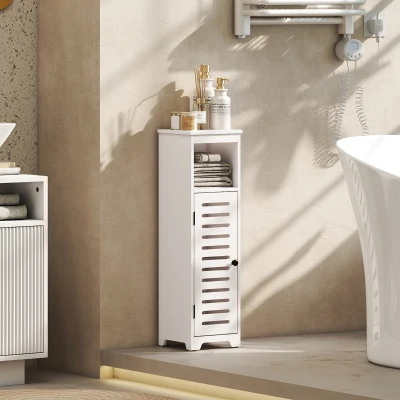 HOMCOM Mueble de baño, armario de baño 4 niveles puerta persiana, estante abierto, 22x20x75cm, blanco