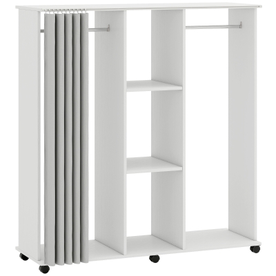 HOMCOM Armario ropero Mueble de almacenamiento móvil 6 ruedas 120L x 40l x 128H cm en madera blanca