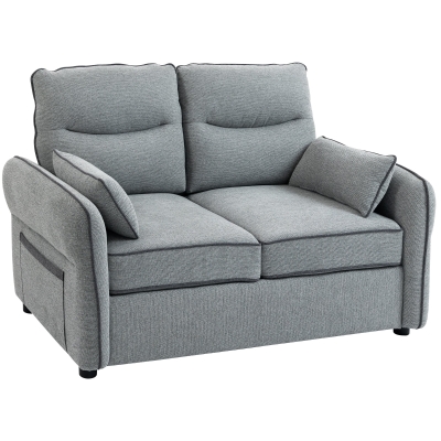 HOMCOM Canapea 2 locuri, canapea de living din velur egiptean, 2 perne incluse, buzunar lateral, 136 x 81 x 90 cm, gri