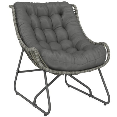 Outsunny Sillón de ratán con cojín y correas, sillón exterior acolchado de polyratán, sillón tipo cesta hasta 120 kg