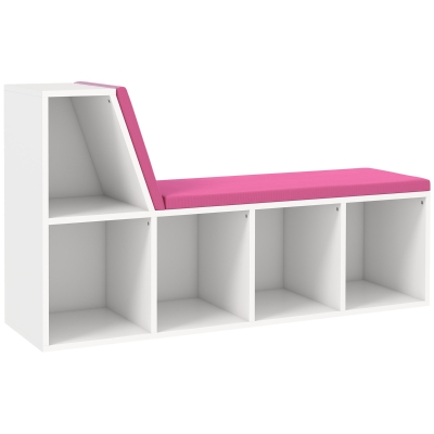 HOMCOM Estantería-banco 2 en 1 con 5 compartimentos de almacenamiento y 2 cojines 108 x 30 x 60 cm blanco rosa
