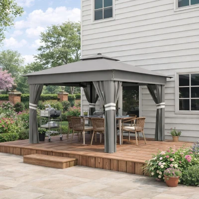 Outsunny 3x3m Pop Up Gazebo with LED Lights Grey