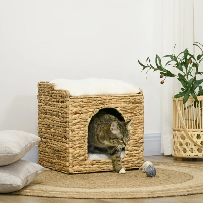PawHut Cusătură pentru pisici 2 nivele cu 2 perne, 37,5 x 37,5 x 41,5 cm, maro crem