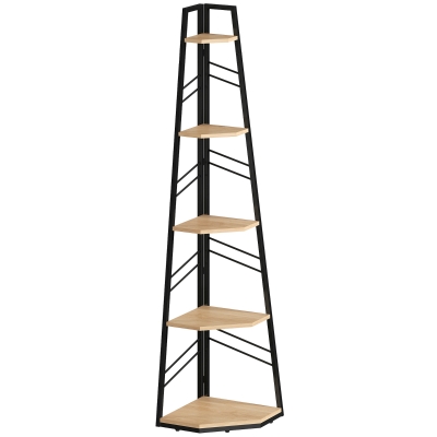 HOMCOM 5-Tier Corner Bookcase Natural Wood for Living Room