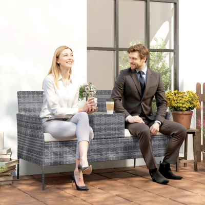 Outsunny Rattan Two-Seat Chair with Table Grey