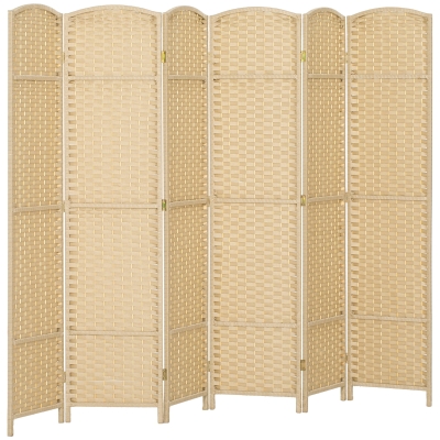 HOMCOM Biombo interior de madera 6 paneles 240 x 170 cm separador de ambientes plegable para salón, dormitorio, natural