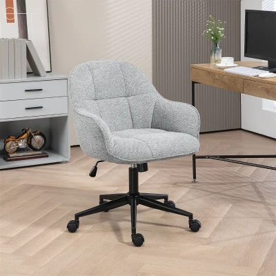 HOMCOM Scaun fauteuil de birou cu spătar și șezut capitonat reglabil în înălțime rotativ 360° bază neagră tapiterie țesătură gri