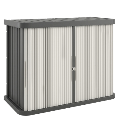 Outsunny Cofre de Almacenamiento Exterior 480 L, 2 Niveles con Puertas Correderas Resistente a los UV, 120,5x59,5x92cm, Marrón Claro