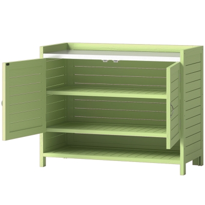Outsunny Table de Rempotage Bois Vert avec Armoire et Plateau Galvanisé