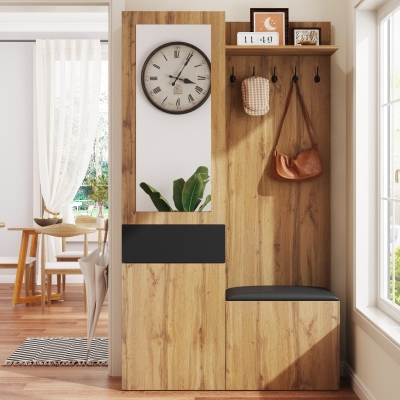 Set guardaroba da ingresso con 5 appendiabiti, Color Legno