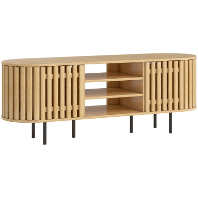 HOMCOM Mueble TV, mueble para televisor 152,4 cm, 2 puertas de lamas, 140x40x52cm, madera natural