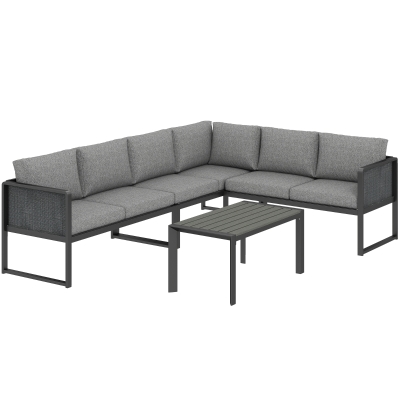 Outsunny 6-Seater Metal Corner Sofa Set with Table Dark Grey