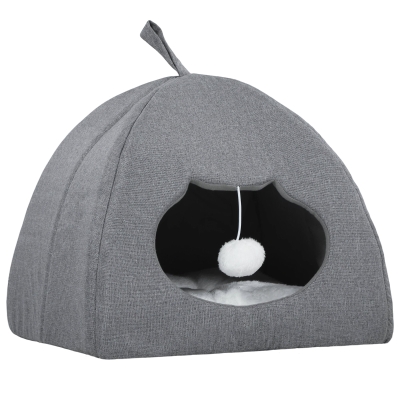 PawHut Cat Cave Bed with Cushion Grey 42x42x39cm