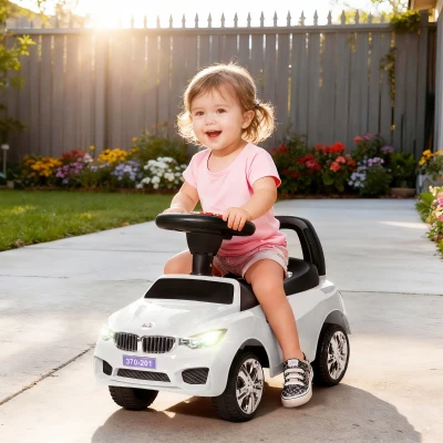 HOMCOM Macchina per Bambini Cavalcabile con Volante e Fari Bianco