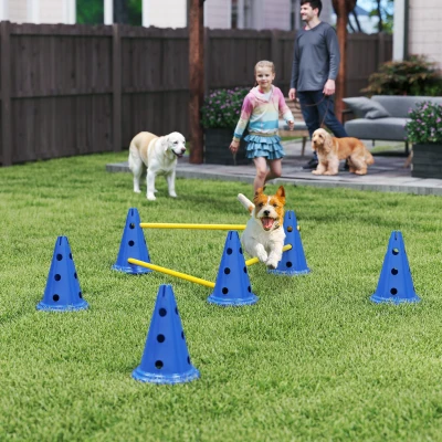 PawHut Set Agility para perros, equipo de 3 piezas para entrenamiento canino, set de vallas desmontables con 6 conos, 3 vallas y bolsa de transporte