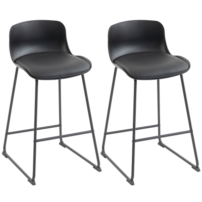 HOMCOM Bar Stools Set of 2 PU Leather Counter Height Black