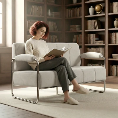 HOMCOM Sofá 2 Plazas Moderno Tapizado en Chenilla Beige, en Acero, Espuma y Tablero Multilaminado, 120x73x76 cm