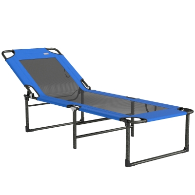 Outsunny Espreguiçadeira Dobrável com Encosto Ajustável em 4 Posições, Alças e Encosto de Textilene Suporta até 120 kg 175x58x68 cm Azul