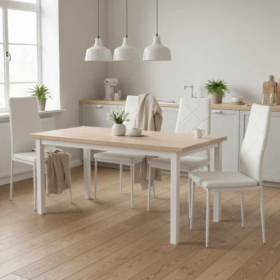 HOMCOM Lot 4 Chaises Salle à Manger Synthétique Pieds Acier Blanc