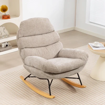 HOMCOM Sillón mecedor acolchado con patas de acero y patines de madera, blanco crema