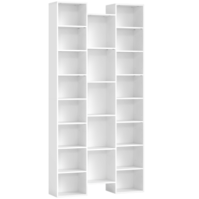 HOMCOM Librería Moderna de Madera Alta 181 cm con 21 Compartimentos y 10 Baldas Ajustables, Blanco