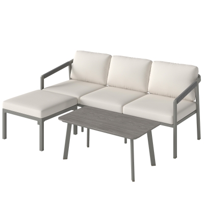 Outsunny 3 Piece Patio Dining Set with Sofa & Table, Grey