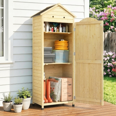 Outsunny Houten tuinkast extra hoge gereedschapsschuur met verstelbare plank magnetische deur gegalvaniseerd dak ventilatie