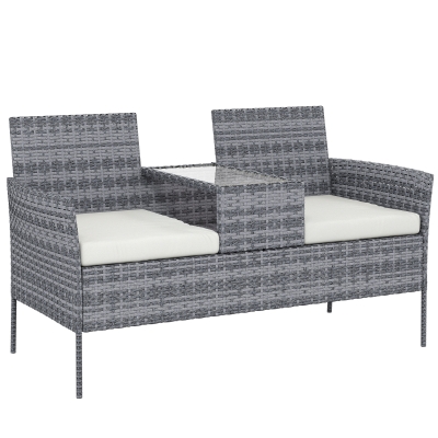 Outsunny Rattan Two-Seat Chair with Table Grey