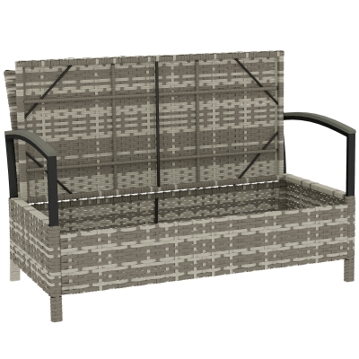Outsunny Banc Jardin Rangement 2 Places Poly Rotin Gris 125L