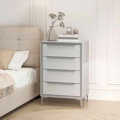 HOMCOM Cajonera 4 cajones en acero con revestimiento de tela efecto lino, 60x36x88 cm, Gris