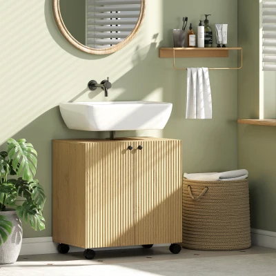 HOMCOM Mueble bajo lavabo para baño, estantería de 3 niveles, ruedas, madera