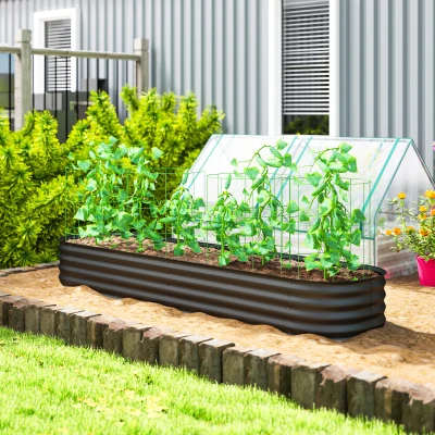 Outsunny Jardinera cuadrada para huerto de jardín en acero galvanizado modular para verduras plantas flores, 240 x 62 x 30 cm gris oscuro