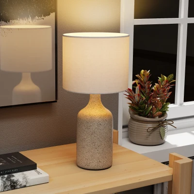 HOMCOM Tischlampe Tischleuchte, Nachttischlampe Schreibtischlampe mit Keramiksockel, Leinenschirm, 22x22x45 cm Sandbraun+Weiß