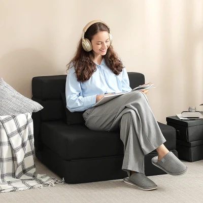 HOMCOM Sillón convertible 1 plaza, sillón cama plegable, cojín incluido, para invitados, salón, espacio pequeño, carga 120 kg, negro