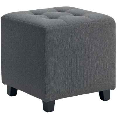 HOMCOM Fußhocker Wohnzimmer, Ottoman, gesteppter gepolsterter Sitz in Leinenoptik mit Seitentasche, 35 x 35 x 35 cm, grau